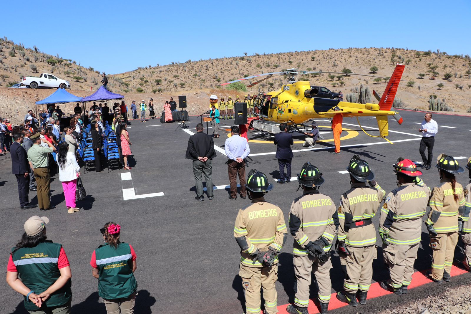 Para desastres y emergencias: Inauguran Punto de Posada de Helicópteros en Monte Patria